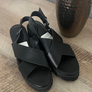 French Connection Black Cross-Strap Slingback Sandals